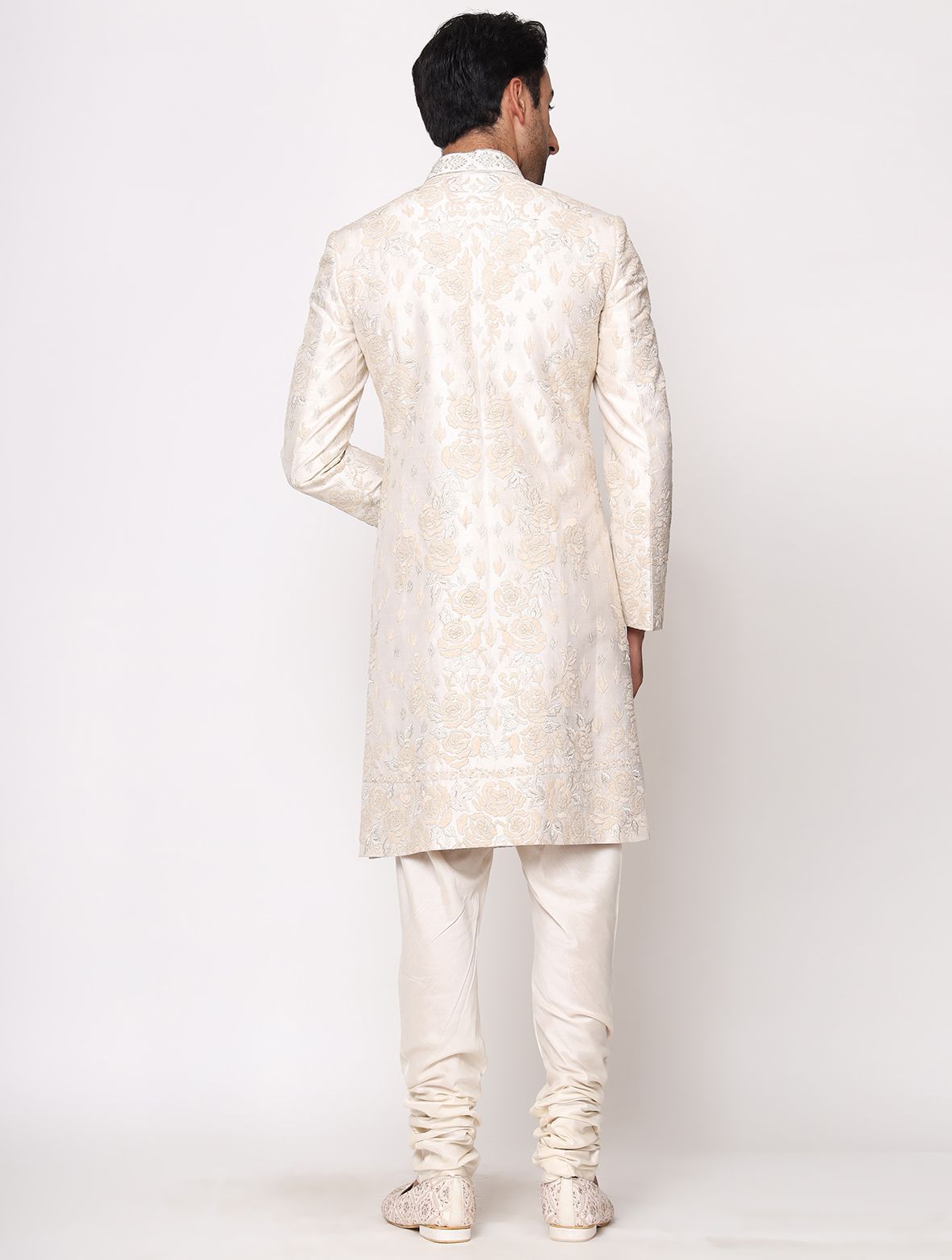 Ivory Pure Raw Silk Resham Work Designer Sherwani Set
