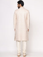 Light Gold Pure Raw Silk Full Resham Work Designer Sherwani Set