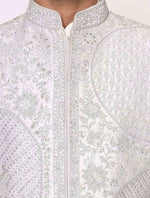 Grey Pure Raw Silk Hand Embroidered Designer Sherwani Set