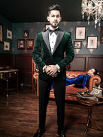 Green Cotton velvet Hand embroidered Tuxedos Suit