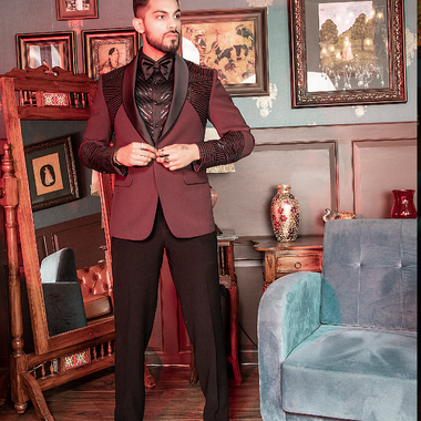Wine Hand embroidered Italian Fabric Tuxedo Suit
