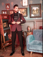 Wine Hand embroidered Italian Fabric Tuxedo Suit