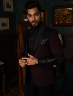 Wine Hand embroidered Italian Fabric Tuxedo Suit