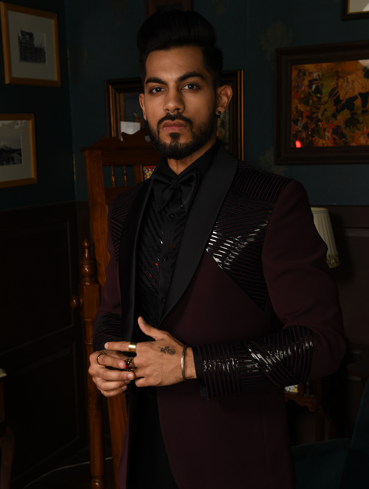 Wine Hand embroidered Italian Fabric Tuxedo Suit
