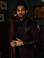 Wine Hand embroidered Italian Fabric Tuxedo Suit