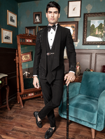 Black Italian Hand Embroidered Drape Style Tuxedos Suit