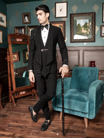 Black Italian Hand Embroidered Drape Style Tuxedos Suit