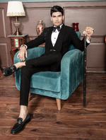 Black Italian Hand Embroidered Drape Style Tuxedos Suit