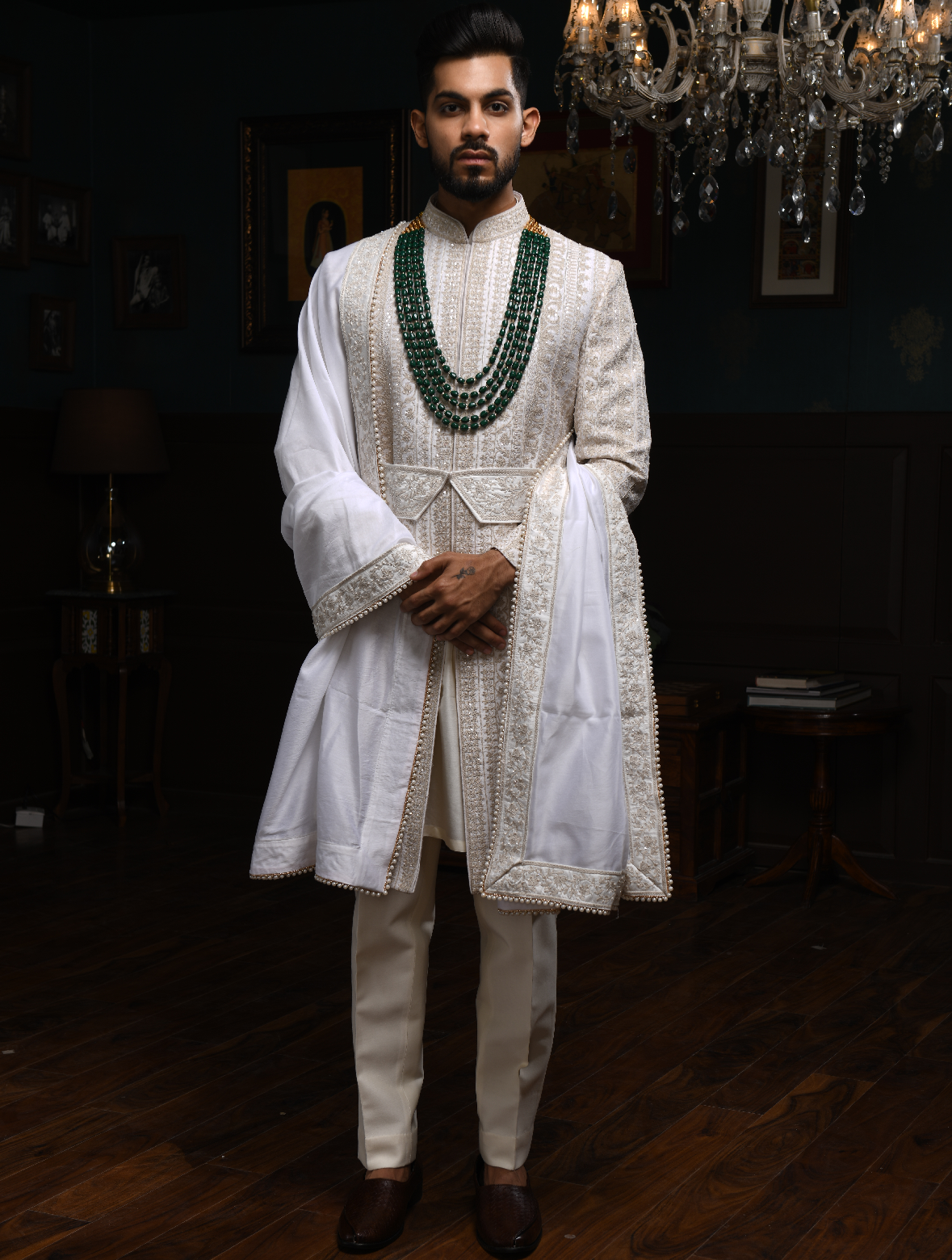 Ivory Pure Raw Silk Kiran Dori Work Designer Sherwani Set