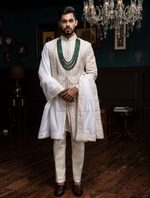 Ivory Pure Raw Silk Kiran Dori Work Designer Sherwani Set