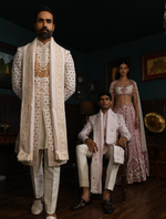 Ivory Pure Raw Silk Hand Embroidered Designer Sherwani Set