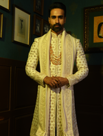 Ivory Pure Raw Silk Hand Embroidered Designer Sherwani Set