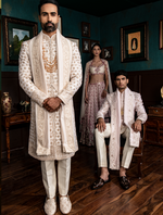 Ivory Pure Raw Silk Hand Embroidered Designer Sherwani Set