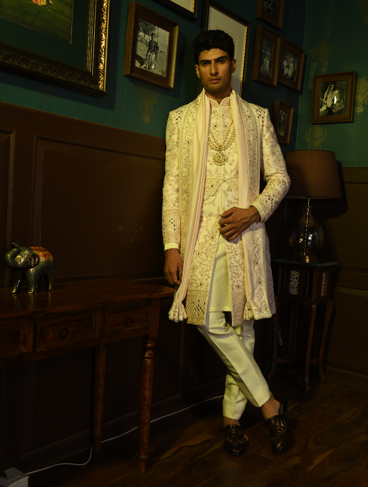 Light Pink Pure Raw Silk Hand Embroidered Kamarband Style Sherwani Set