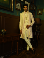 Light Pink Pure Raw Silk Hand Embroidered Kamarband Style Sherwani Set