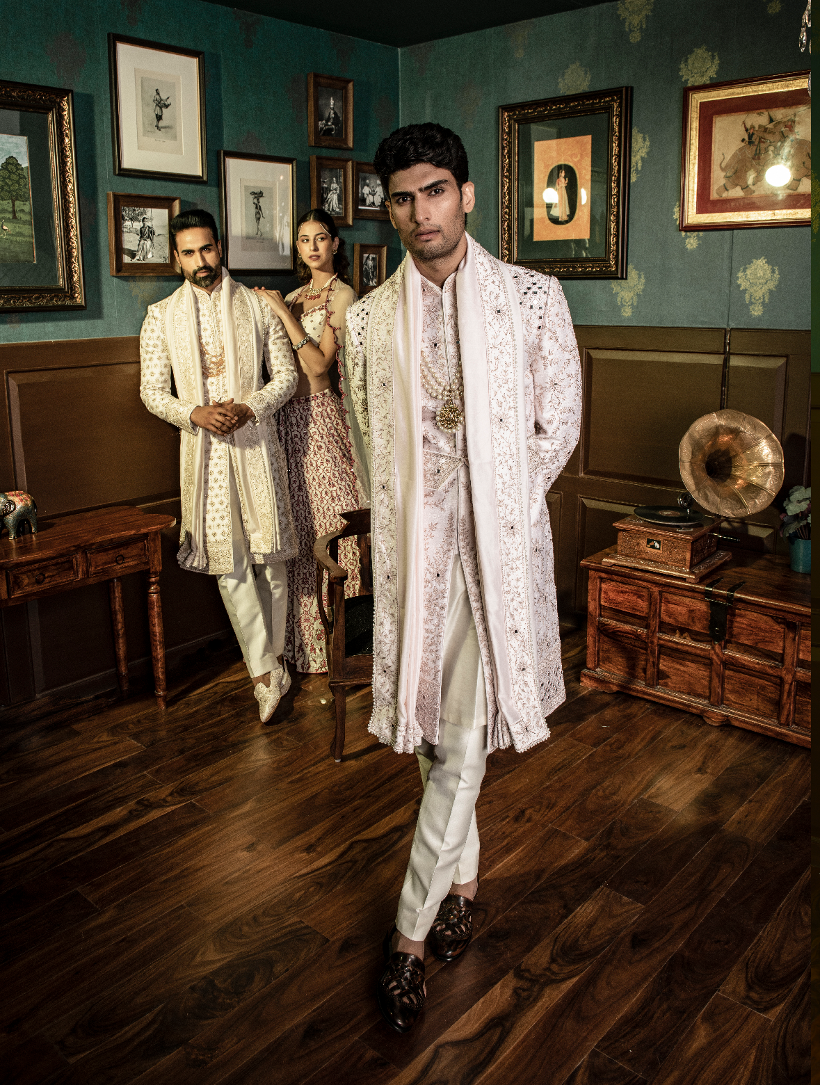 Light Pink Pure Raw Silk Hand Embroidered Kamarband Style Sherwani Set