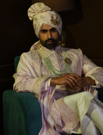 Light Pink pure Raw Silk yoke Design Hand Embroidered Designer Sherwani Set