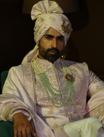 Light Pink pure Raw Silk yoke Design Hand Embroidered Designer Sherwani Set