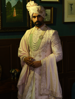 Light Pink pure Raw Silk yoke Design Hand Embroidered Designer Sherwani Set