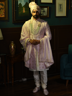 Light Pink pure Raw Silk yoke Design Hand Embroidered Designer Sherwani Set