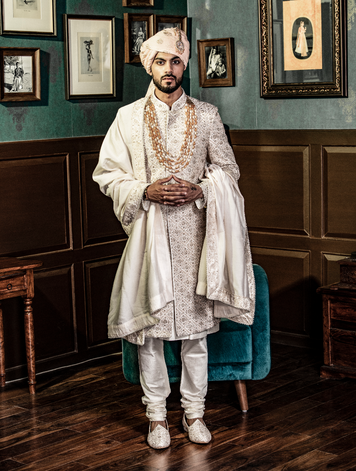 Ivory Pure Raw Silk Full Jaal Work Hand Embroidered Designer Sherwani Set