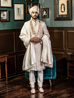 Ivory Pure Raw Silk Full Jaal Work Hand Embroidered Designer Sherwani Set
