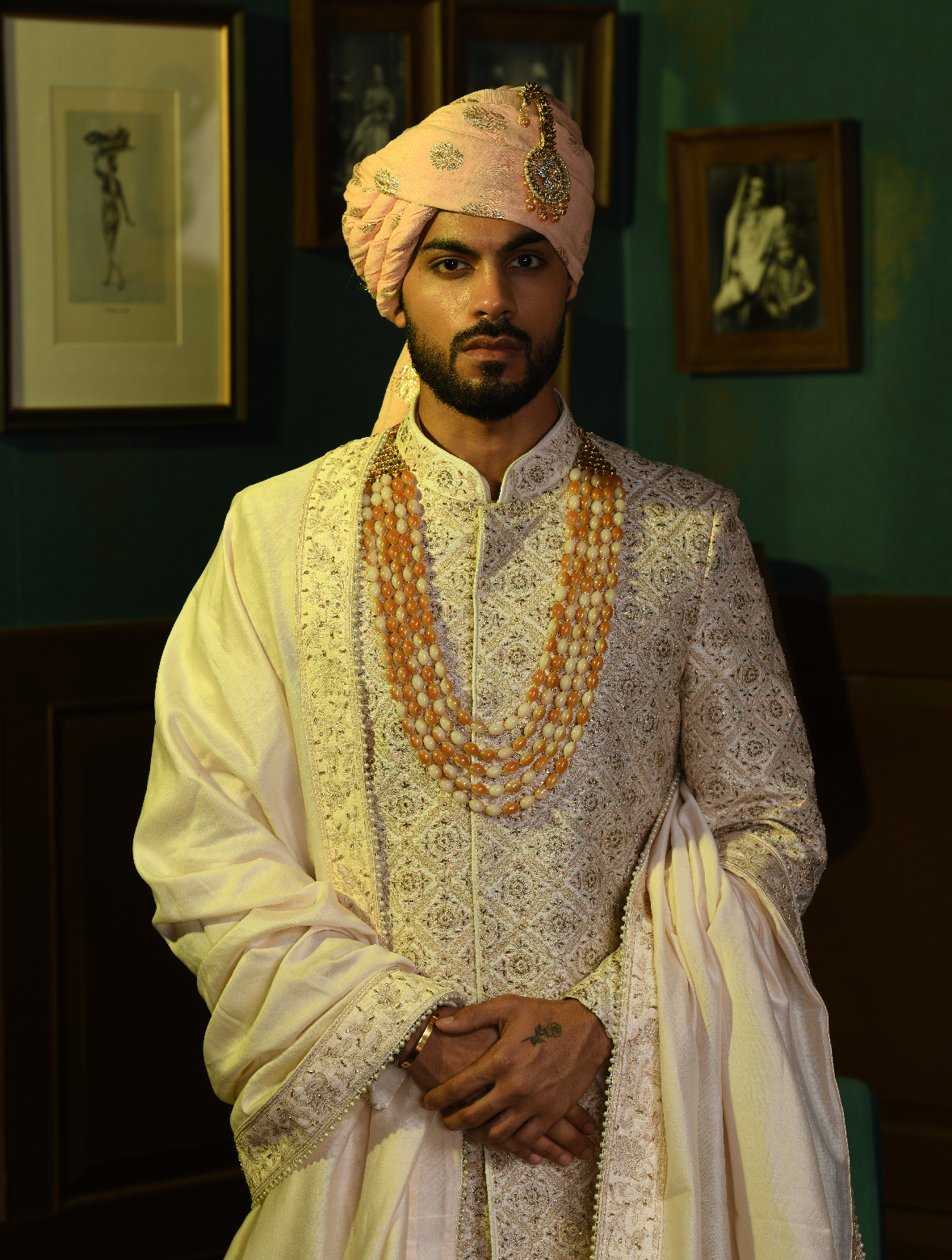 Ivory Pure Raw Silk Full Jaal Work Hand Embroidered Designer Sherwani Set