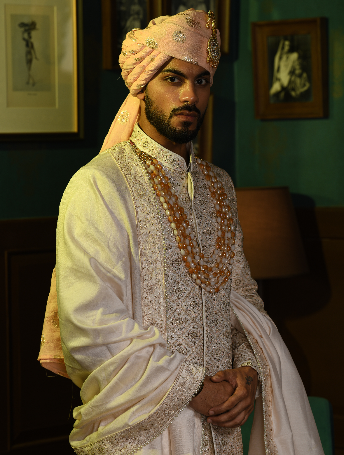 Ivory Pure Raw Silk Full Jaal Work Hand Embroidered Designer Sherwani Set