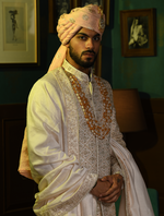 Ivory Pure Raw Silk Full Jaal Work Hand Embroidered Designer Sherwani Set
