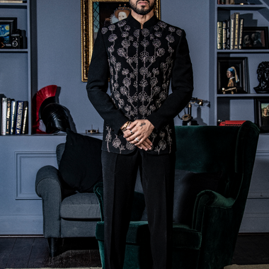 Black Hand Embroidered Italian Fabric Stylish Band Gala