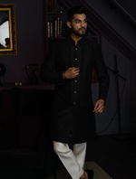 Black Pure Raw Silk Hand embroidered Indo Western Set