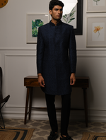 Navy Blue Pure Raw Silk Hand embroidered Indo Western Set
