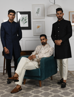 Off White Pure Raw Silk Leather Work Indo Western Set