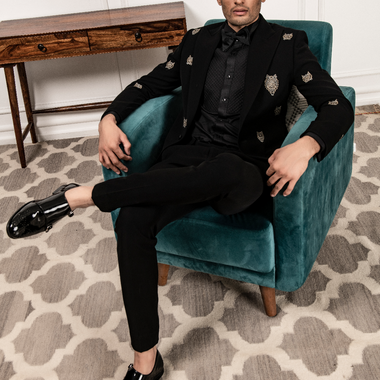 Black Hand Embroidered Italian Fabric Tuxedos Suit