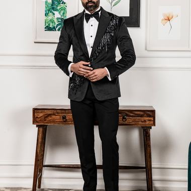 Black Silk Velvet Hand Embroidered Tuxedos Suit