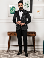 Black Silk Velvet Hand Embroidered Tuxedos Suit