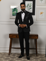 Black Silk Velvet Hand Embroidered Tuxedos Suit