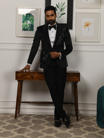 Black Silk Velvet Hand Embroidered Tuxedos Suit
