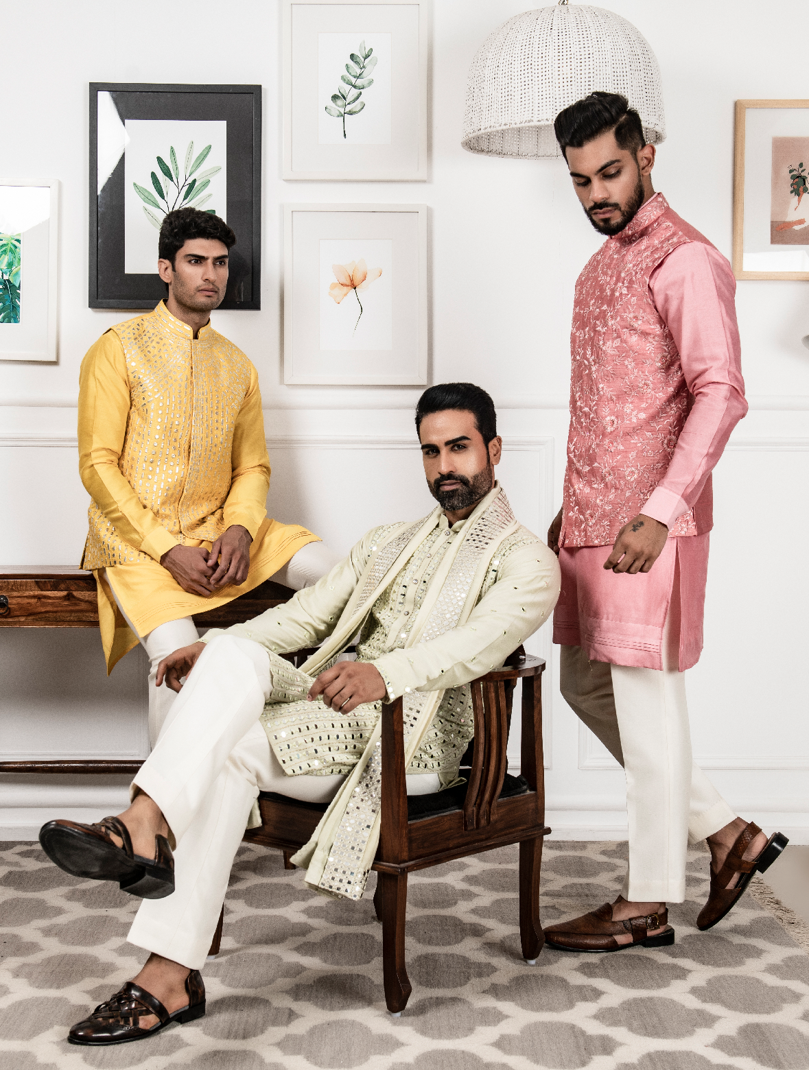 Peach Chanderi Silk Kurta with Raw Silk Hand Embroidered Jacket Set
