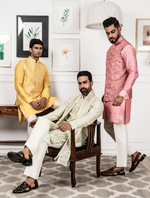 Peach Chanderi Silk Kurta with Raw Silk Hand Embroidered Jacket Set